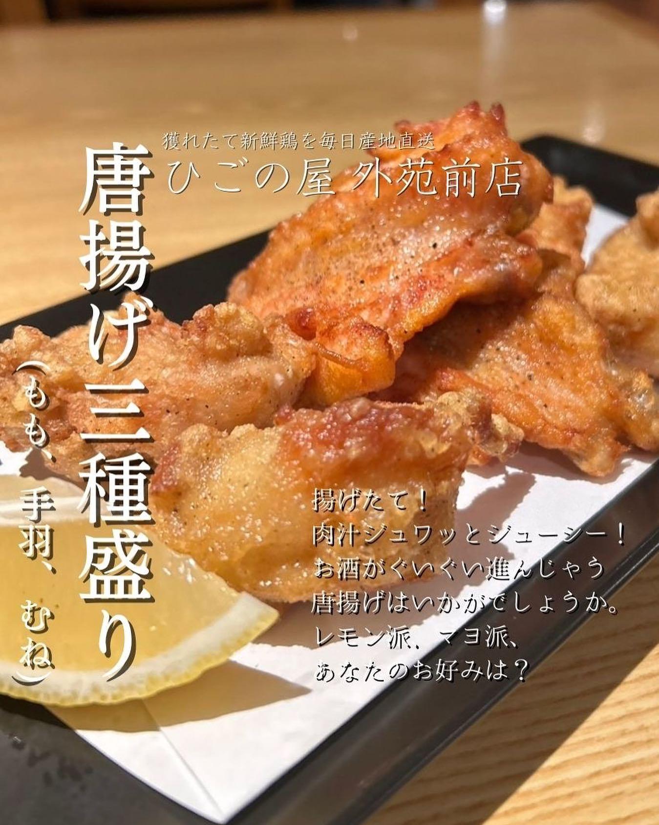 ひごの屋の「唐揚げ三種盛り」をご紹介!